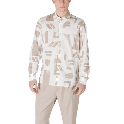 Shirt by Antony Morato for men in viscose & denim cotton beige presents a discerning silhouette, showcasing a sophisticated and long-sleeve for a truly discerning finish.