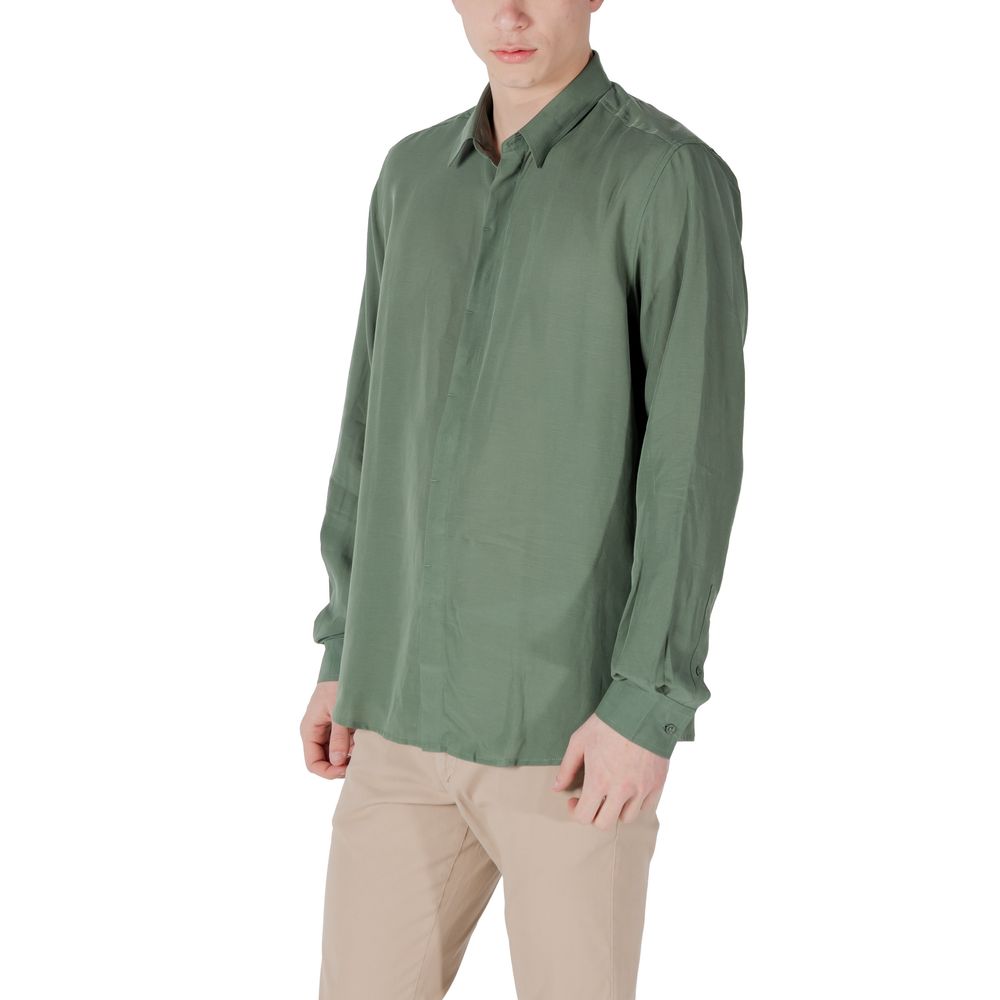 Antony Morato Men's Lightweight Long-Sleeve Linen & Lyocell Shirt - Green