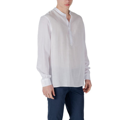 Shirt by Antony Morato for men in linen & lyocell white showcases a sleek silhouette, elegantly detailed with a sleek and for a sleek finish.