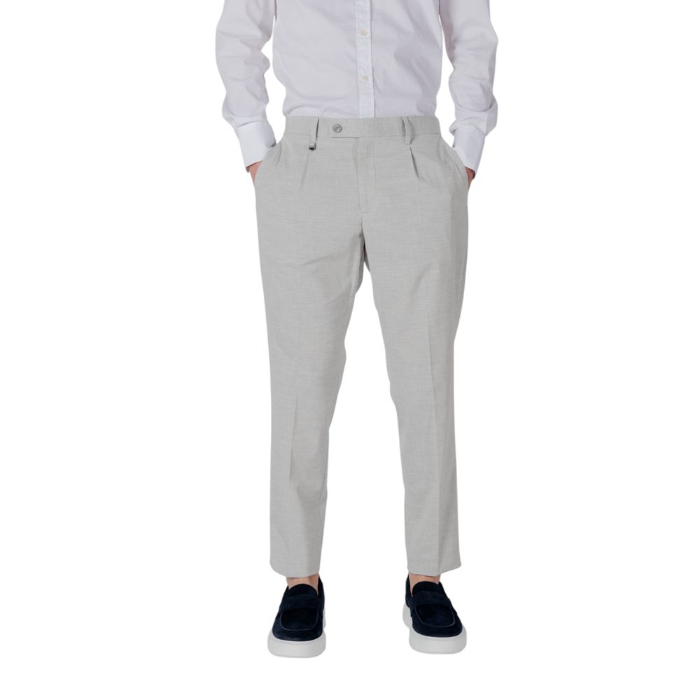 Trousers by Antony Morato for men in stretch polyester & viscose gray presents a perennial silhouette, meticulously tailored with a regular-fit cut, long finish, and an elegant .