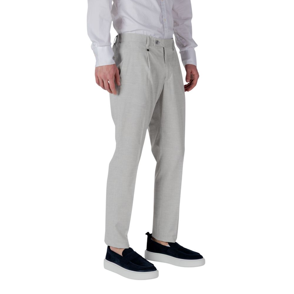Trousers by Antony Morato for men in stretch polyester & viscose gray features a sculptural silhouette, showcasing a sculptural regular-fit and long with a sophisticated for a sculptural finish.