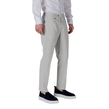 Trousers by Antony Morato for men in stretch polyester & viscose gray features a sculptural silhouette, showcasing a sculptural regular-fit and long with a sophisticated for a sculptural finish.