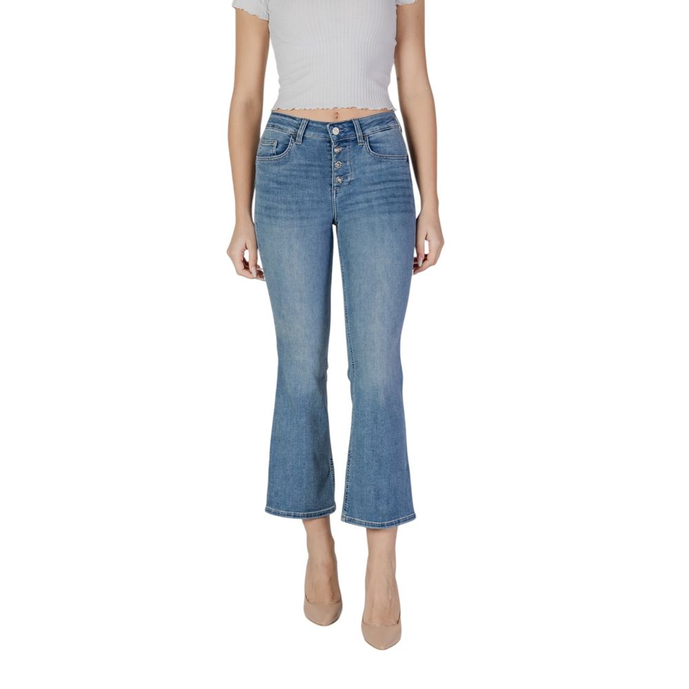 Jeans by Liu Jo for women in stretch denim cotton blue features an sartorial bootcut and long with a cut for a sartorial finish.