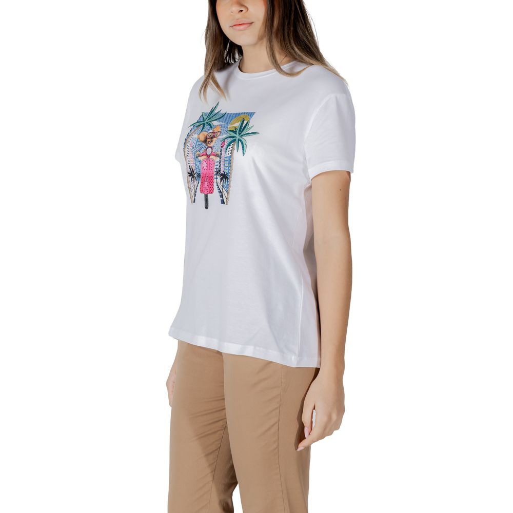 T-Shirt by Liu Jo for women in stretch cotton white showcases a unassuming silhouette, artfully detailed with a refined and unassuming for a sophisticated, contemporary look.