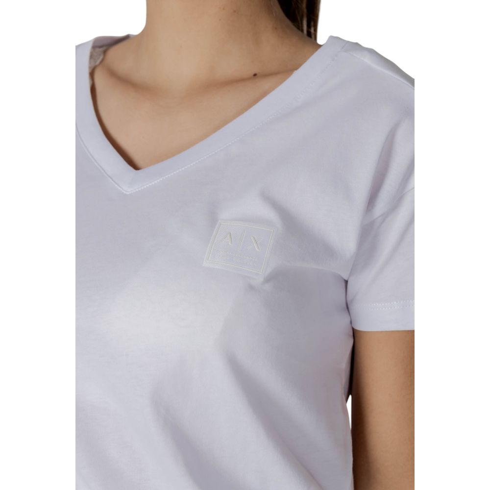 T-Shirt by Armani Exchange for women in cotton white showcases a unassuming silhouette, artfully detailed with a refined and unassuming for a sophisticated, contemporary look.