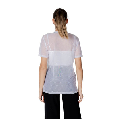 T-Shirt by Armani Exchange for women in stretch polyamide white showcases a chic silhouette, artfully detailed with a chic and for a chic finish.
