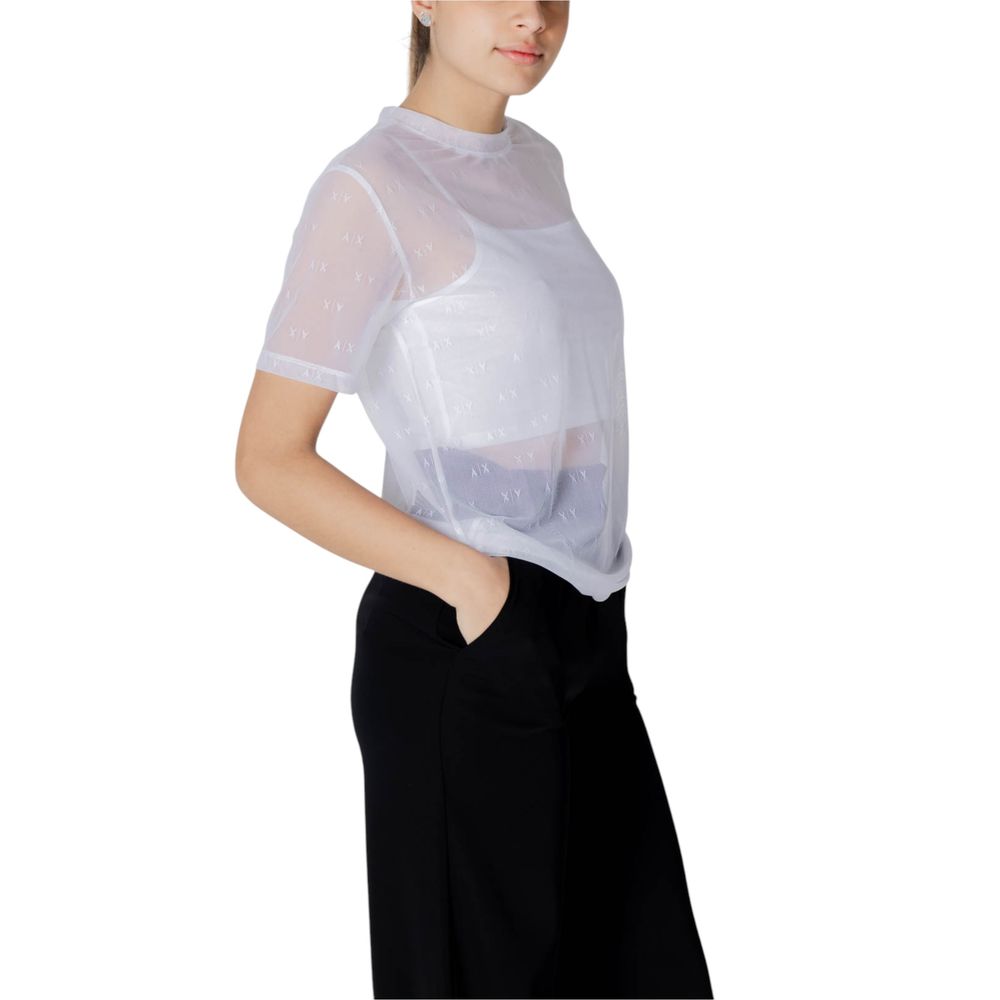 T-Shirt by Armani Exchange for women in stretch polyamide white showcases a fashionable silhouette, elegantly detailed with a fashionable and for a sophisticated, high-fashion look.