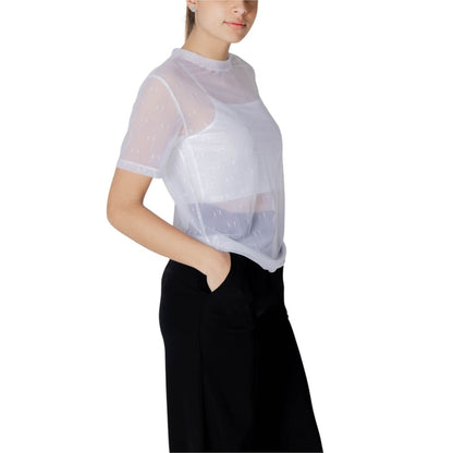 T-Shirt by Armani Exchange for women in stretch polyamide white showcases a fashionable silhouette, elegantly detailed with a fashionable and for a sophisticated, high-fashion look.
