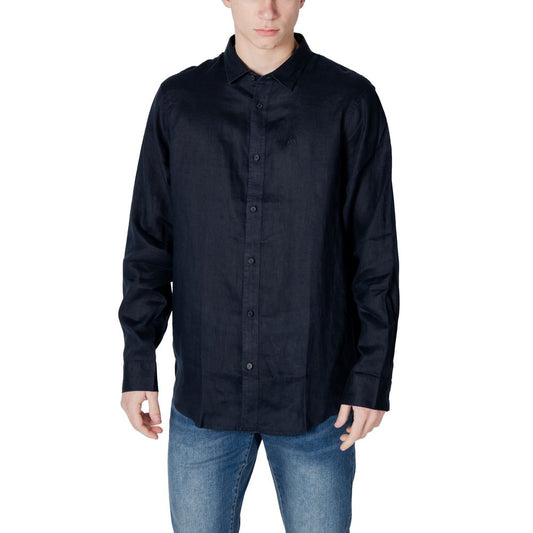 Armani Exchange Men's Long-Sleeve Linen Shirt - Blue