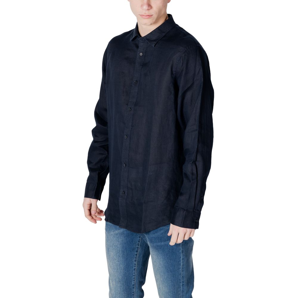 Armani Exchange Men's Long-Sleeve Linen Shirt - Blue
