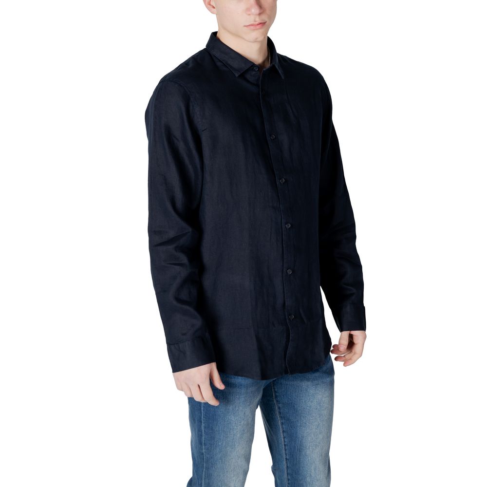 Armani Exchange Men's Long-Sleeve Linen Shirt - Blue