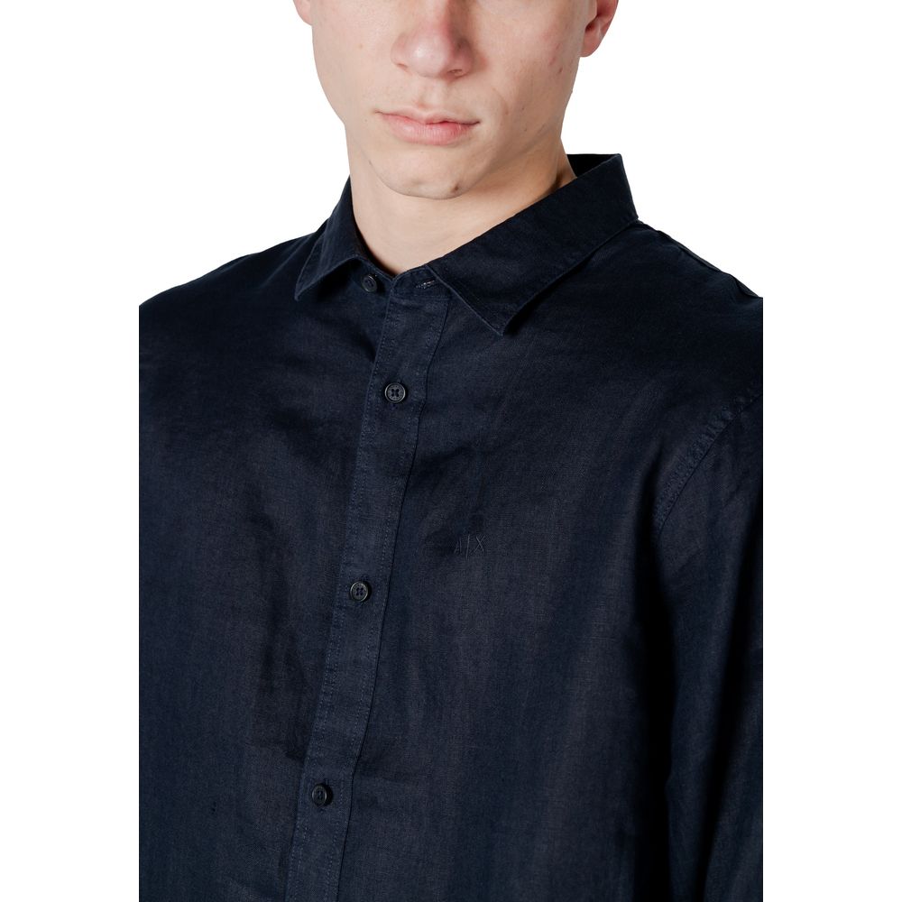 Armani Exchange Men's Long-Sleeve Linen Shirt - Blue