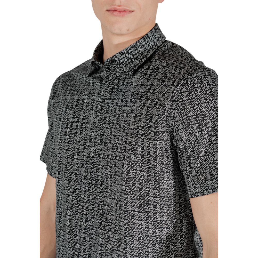 Shirt by Armani Exchange for men in stretch cotton black, featuring a nuanced and nuanced for a sophisticated finish.