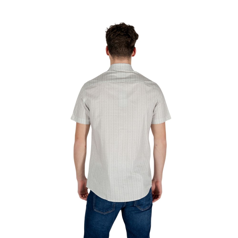 Shirt by Armani Exchange for men in stretch cotton cream features an architectural silhouette with a refined and elegant for a architectural look.