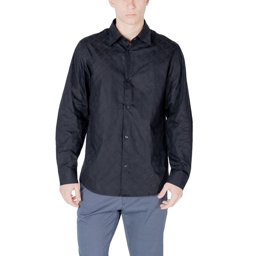 Shirt by Armani Exchange for men in cotton blue showcases a sharp silhouette, elegantly detailed with a sharp and sharp long-sleeve.