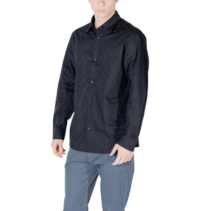 Shirt by Armani Exchange for men in cotton blue features an architectural silhouette with a refined and elegant for a architectural look.