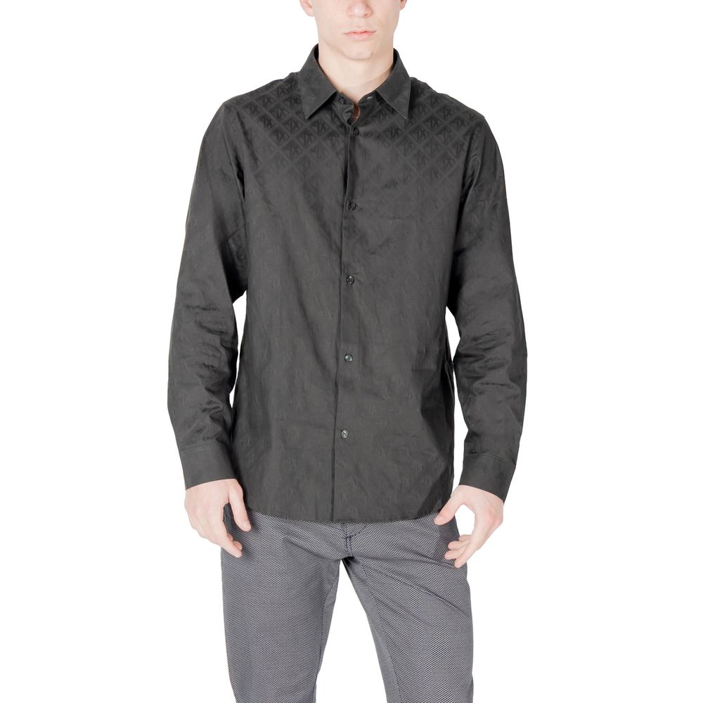 Shirt by Armani Exchange for men in cotton black showcases a sleek silhouette, elegantly detailed with a sleek and long-sleeve for a sleek finish.
