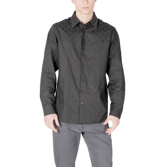 Shirt by Armani Exchange for men in cotton black showcases a sleek silhouette, elegantly detailed with a sleek and long-sleeve for a sleek finish.