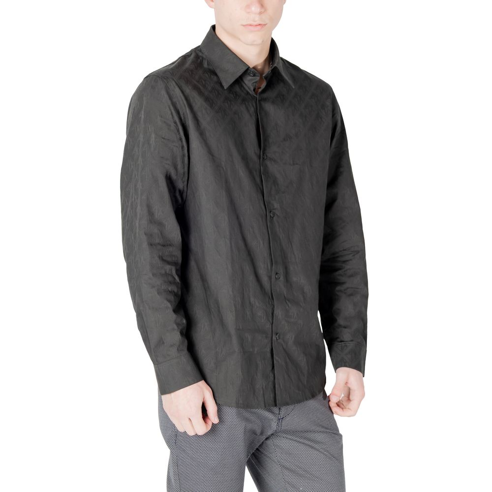 Shirt by Armani Exchange for men in cotton black features an architectural silhouette with a refined and elegant for a architectural look.