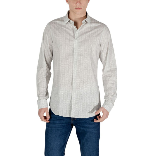 Shirt by Armani Exchange for men in stretch cotton cream, featuring a nuanced long-sleeve and nuanced for a sophisticated finish.