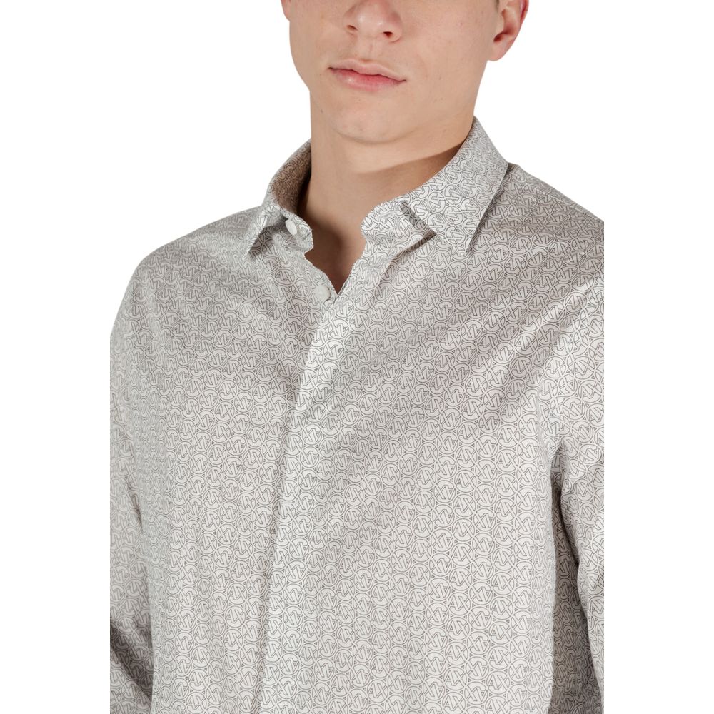 Shirt by Armani Exchange for men in stretch cotton cream showcases a sleek silhouette, elegantly detailed with a sleek and for a sleek finish.
