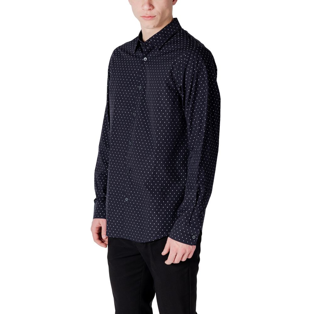 Shirt by Armani Exchange for men in cotton blue features an architectural silhouette with a refined and elegant for a architectural look.
