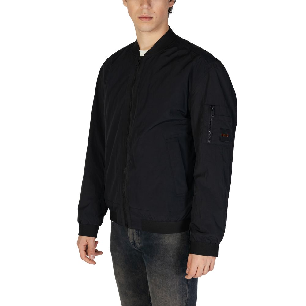 Bomber Jacket by Hugo Boss for men in polyamide cotton black features an on trend silhouette, showcasing refined lightweight & pockets and a sophisticated for a truly on trend finish.