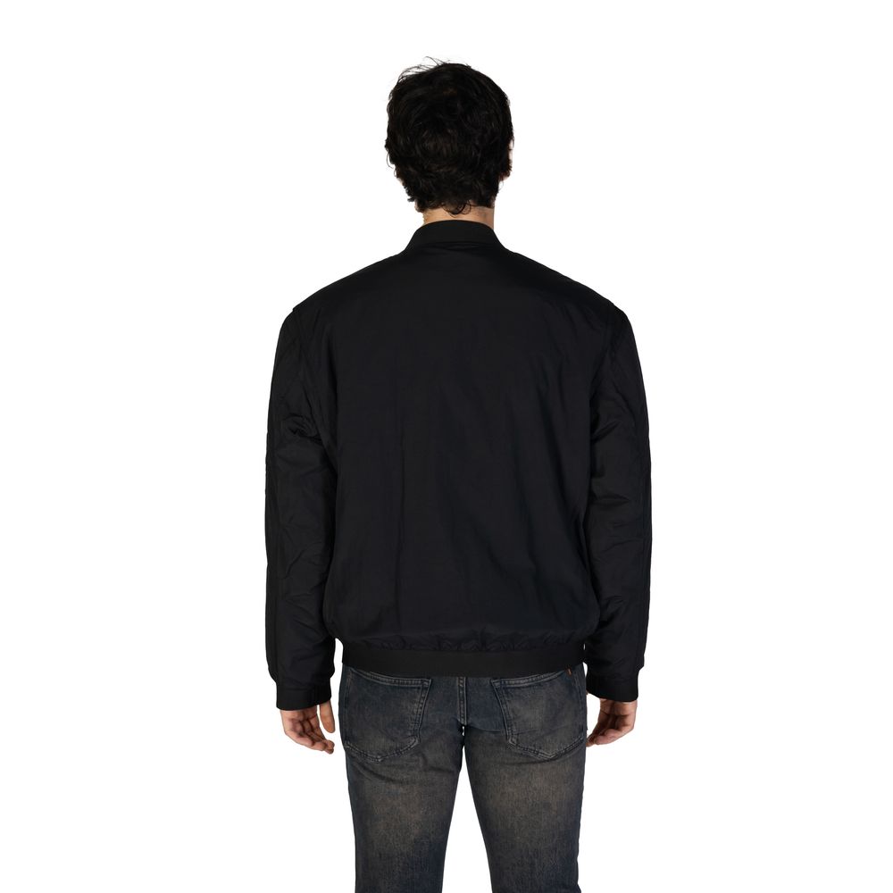 Bomber Jacket by Hugo Boss for men in polyamide cotton black showcases a bohemian silhouette, artfully detailed with a bohemian and signature lightweight & pockets for a truly bohemian finish.