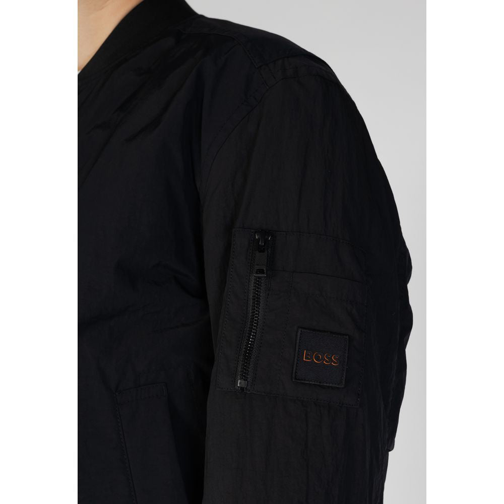 Bomber Jacket by Hugo Boss for men in polyamide cotton black presents a effortlessly chic silhouette, showcasing a sophisticated and premium lightweight & pockets for a truly effortlessly chic finish.