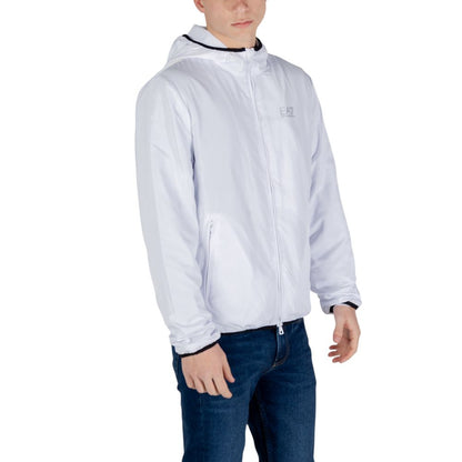 Windbreaker Jacket by EA7 Emporio Armani for men in polyester white presents a resilient silhouette, artfully detailed with a sophisticated and functional lightweight & windproof for a resilient finish.