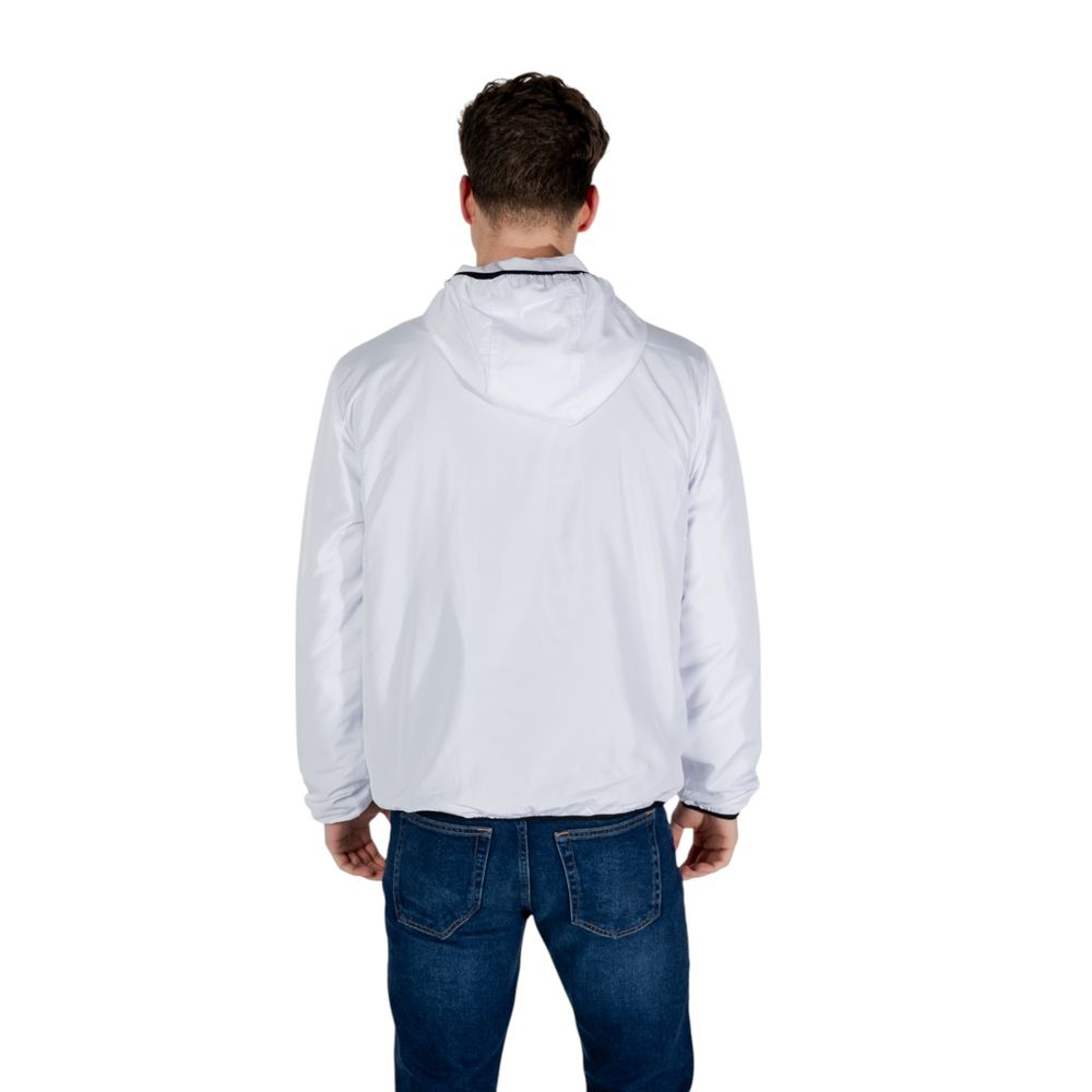 Windbreaker Jacket by EA7 Emporio Armani for men in polyester white features an enduring silhouette, showcasing technical lightweight & windproof and a sophisticated for a truly enduring aesthetic.