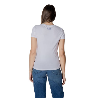 T-Shirt by EA7 Emporio Armani for women in stretch cotton white showcases a chic silhouette, artfully detailed with a chic and for a chic finish.