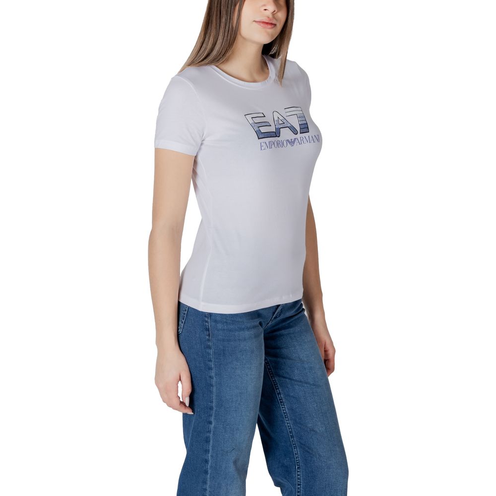 T-Shirt by EA7 Emporio Armani for women in stretch cotton white features an edgy silhouette, meticulously detailed with a sophisticated and for a truly edgy finish.