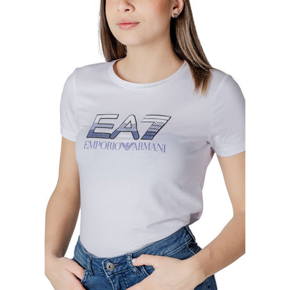 T-Shirt by EA7 Emporio Armani for women in stretch cotton white features an on trend silhouette, perfectly showcasing a on trend and for an elevated aesthetic.