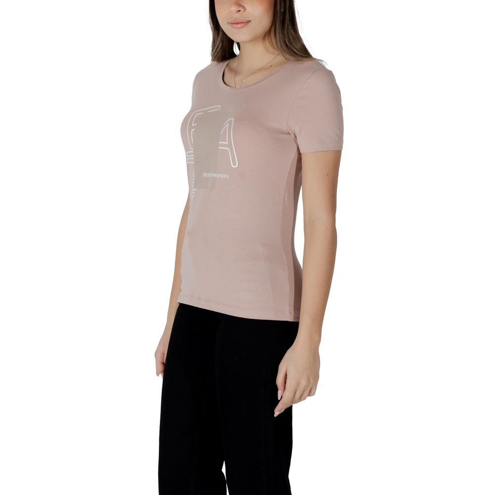 T-Shirt by EA7 Emporio Armani for women in stretch cotton pink showcases a dramatic silhouette, elegantly detailed with a dramatic and for a truly dramatic finish.