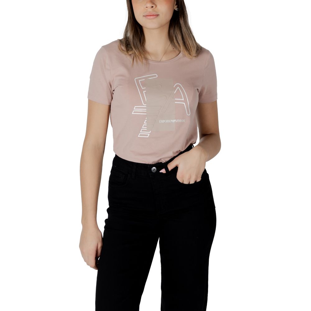 T-Shirt by EA7 Emporio Armani for women in stretch cotton pink showcases a unassuming silhouette, artfully detailed with a refined and unassuming for a sophisticated, contemporary look.