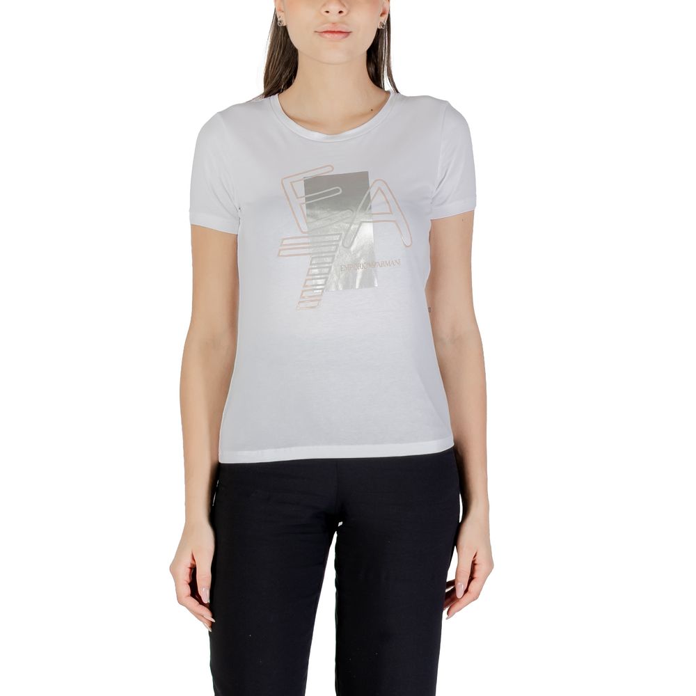 T-Shirt by EA7 Emporio Armani for women in stretch cotton white features a plush silhouette, showcasing a sophisticated and for a truly plush finish.
