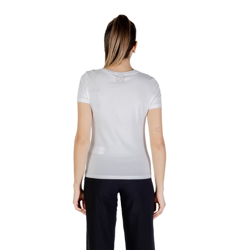 T-Shirt by EA7 Emporio Armani for women in stretch cotton white features an edgy silhouette, meticulously detailed with a sophisticated and for a truly edgy finish.