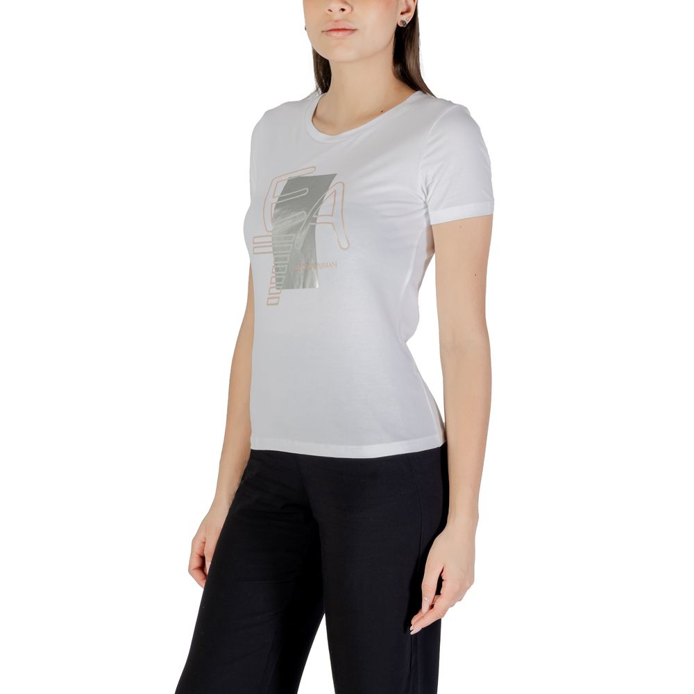 T-Shirt by EA7 Emporio Armani for women in stretch cotton white showcases a chic silhouette, artfully detailed with a chic and for a chic finish.