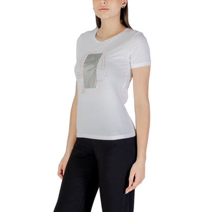 T-Shirt by EA7 Emporio Armani for women in stretch cotton white showcases a chic silhouette, artfully detailed with a chic and for a chic finish.