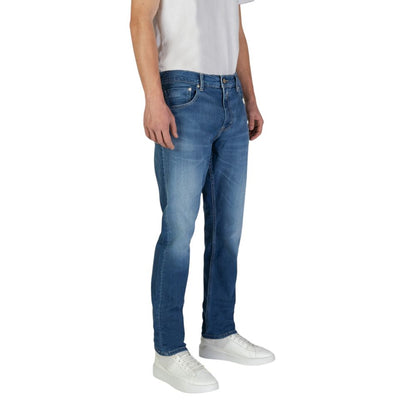 Jeans by Replay for men in stretch denim cotton blue features an sartorial tapered-leg & slim and with a cut for a sartorial finish.