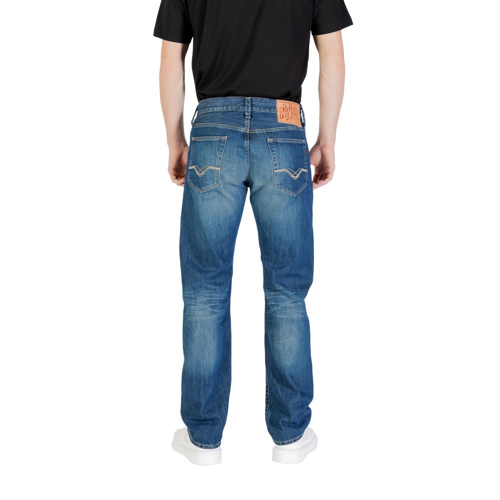 Jeans by Replay for men in denim cotton blue features an refined tailoring silhouette, showcasing a premium relaxed-fit & regular-fit with a and cut for a refined tailoring look.