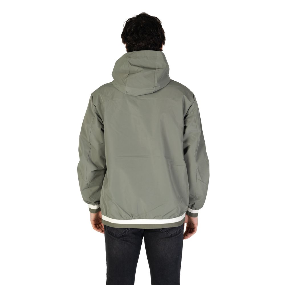 Hooded Windbreaker Jacket by Replay for men in polyester green showcases a modern silhouette, integrating pockets, hooded & windproof and a modern hooded neckline for a sophisticated finish.