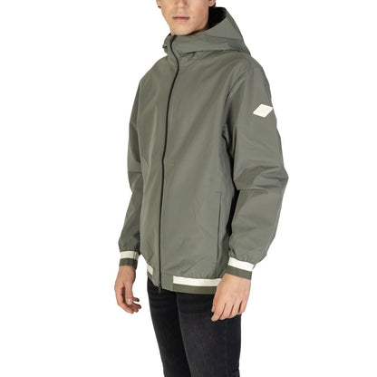 Hooded Windbreaker Jacket by Replay for men in polyester green features an stylish silhouette, showcasing a sophisticated hooded neckline and performance-driven pockets, hooded & windproof for a premium, stylish look.