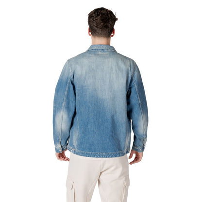 Jacket by Replay for men in denim cotton light-blue features an utilitarian silhouette with a refined , showcasing sophisticated pockets for an utilitarian aesthetic.