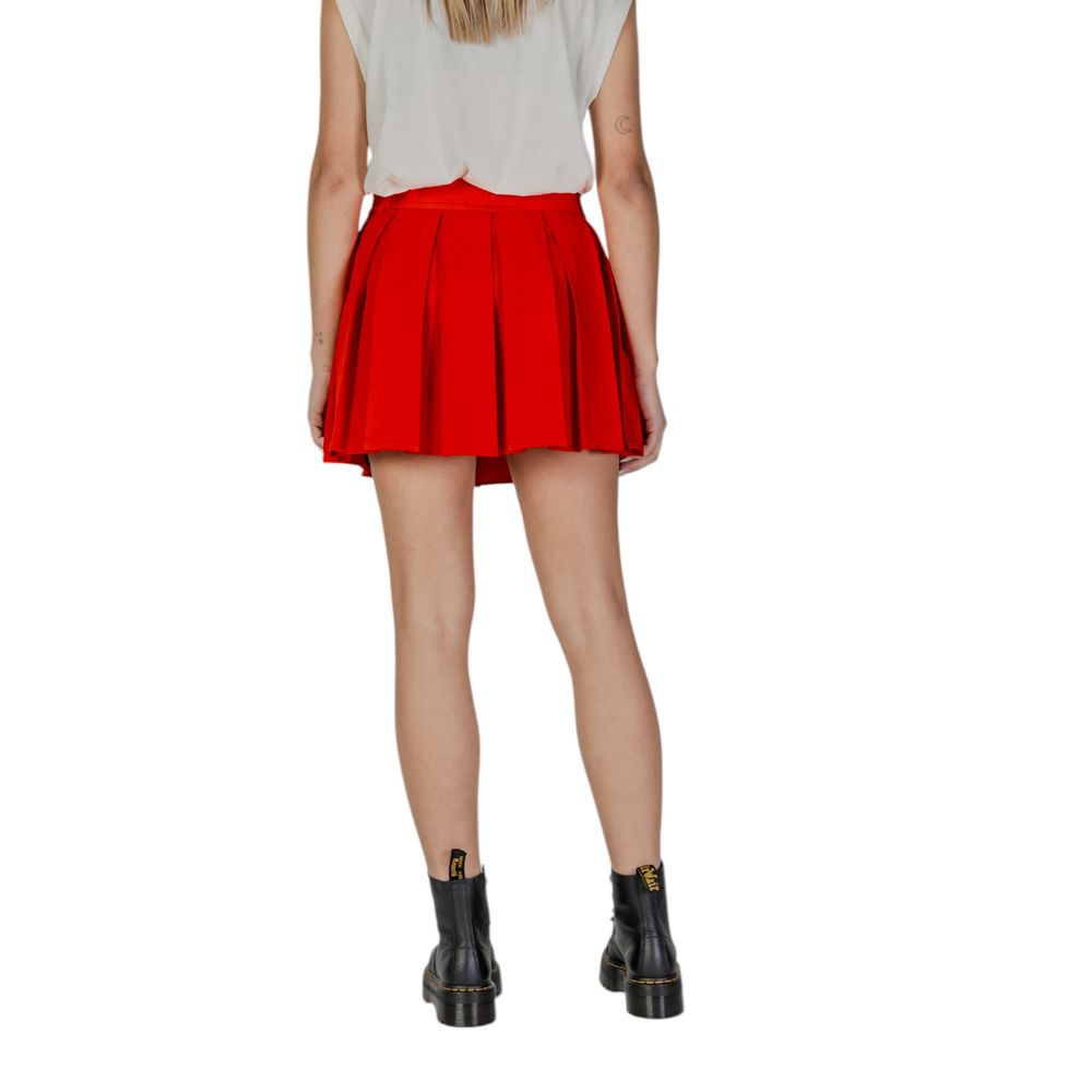Skirt by Only for women in polyester red features an tailored silhouette, artfully capturing the essence of Women's Mini Polyester Skirt in a sophisticated mini.