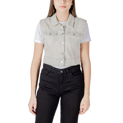 Vest by Only for women in cotton light-blue features a stylish silhouette, showcasing distinct pockets and a refined for a truly stylish finish.