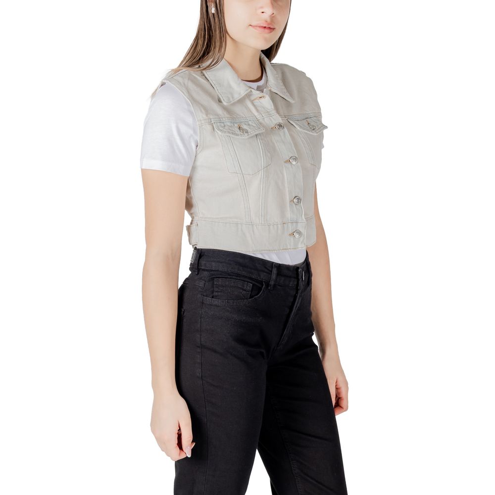 Vest by Only for women in cotton light-blue features an contemporary silhouette, showcasing refined pockets and a contemporary for a sophisticated layered look.