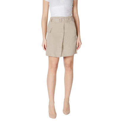 Skirt by Vila Clothes for women in cotton beige features a captivating silhouette, showcasing the captivating Women's Mini Cotton Skirt design with a sophisticated mini for a captivating look.