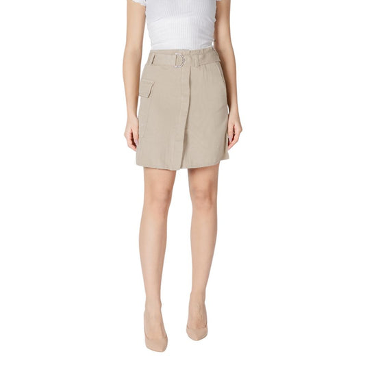 Skirt by Vila Clothes for women in cotton beige features a captivating silhouette, showcasing the captivating Women's Mini Cotton Skirt design with a sophisticated mini for a captivating look.